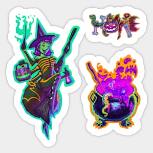 Halloween Zombie Spider Witch & Purple Cauldron Pack Sticker